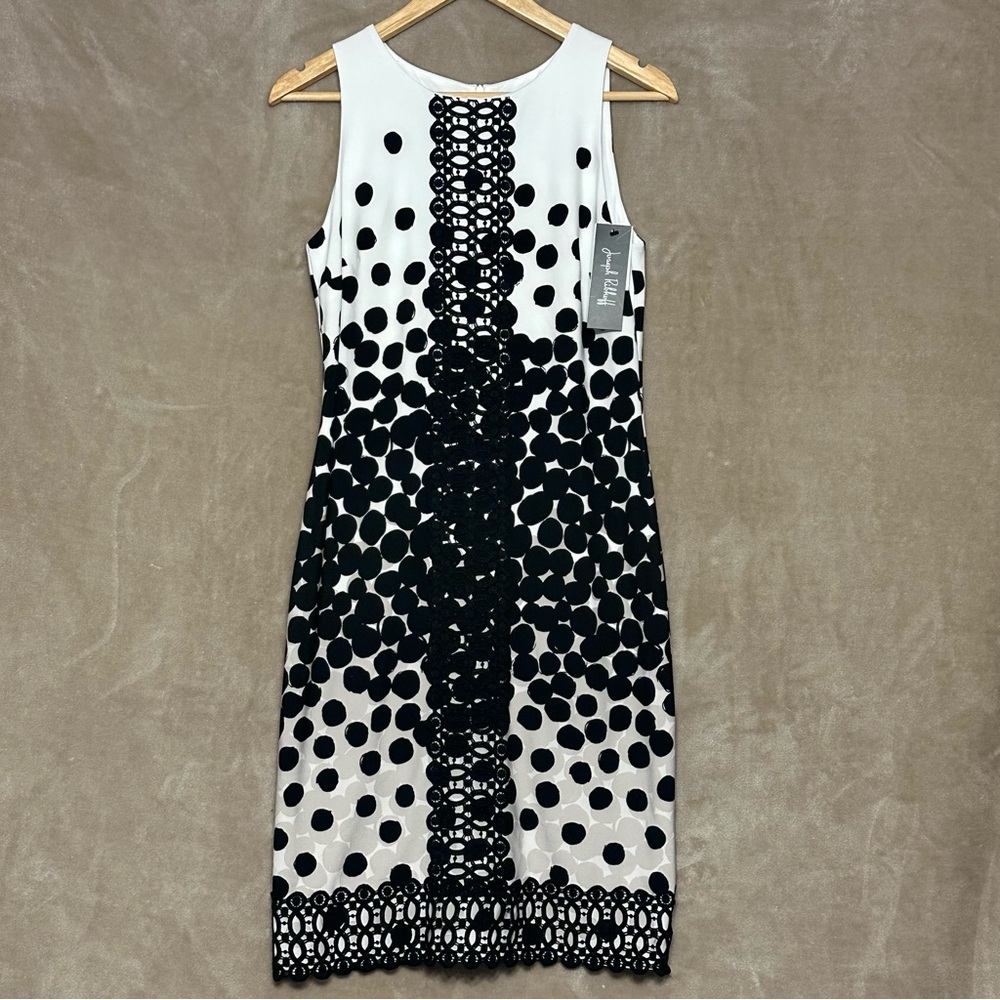 Joseph Ribkoff Black White Polka Dot Dress Ornamental Lace Size 10 NWT